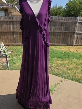 Anthropologie Plum Ruffle-Trim V-Neck Maxi Dress